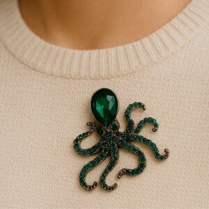 Teal Crystal Octopus Statement Brooch NWT